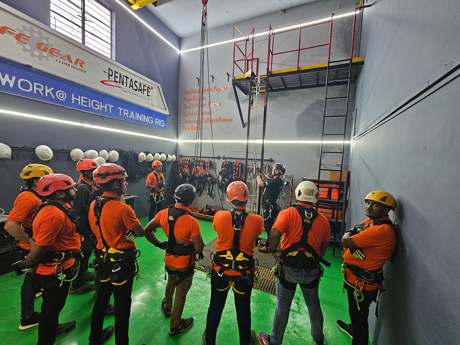 Team members inspecting equipment in the facility