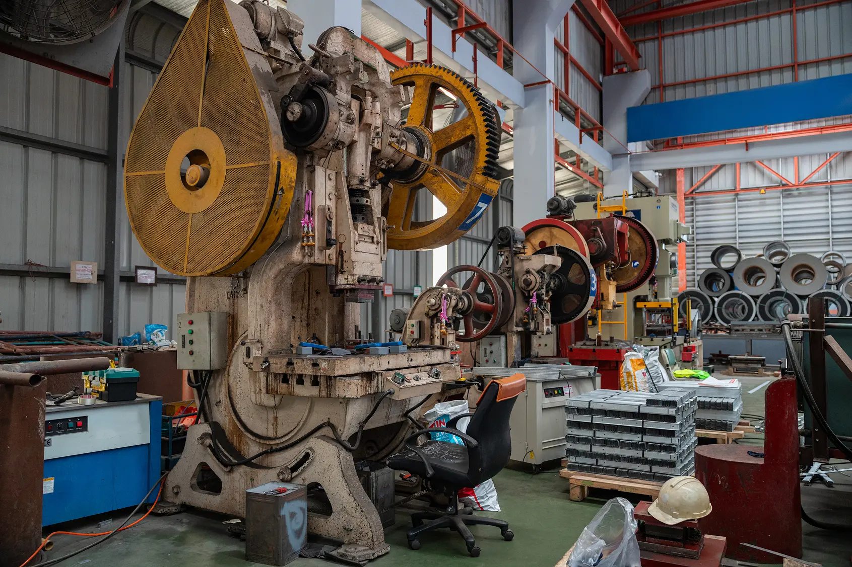 Team members inspecting equipment in the facility