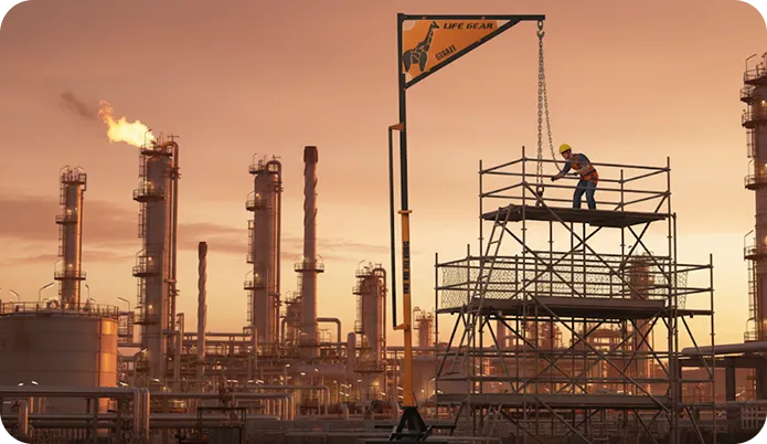 Org Rig Girafe on forklift outdoors