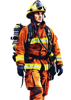 Rescuer in protective gear